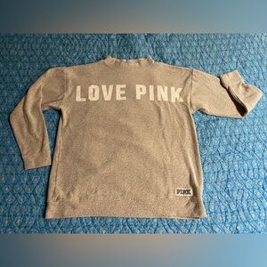 SALE 3/$30 NWOT PINK sweater,mock neck,gray marled knit,white LOVE PINK letters